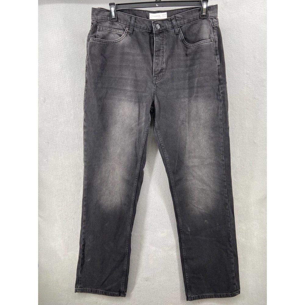 Topman Jeans Mens Sz 36x34 Mid‎ Rise Straight Leg Button Fly Black Wash 5 Pocket